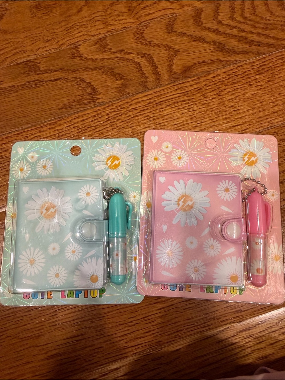 Cute Daisy Kids Mini Notebook with Pen Keychain - Pink and Mint
